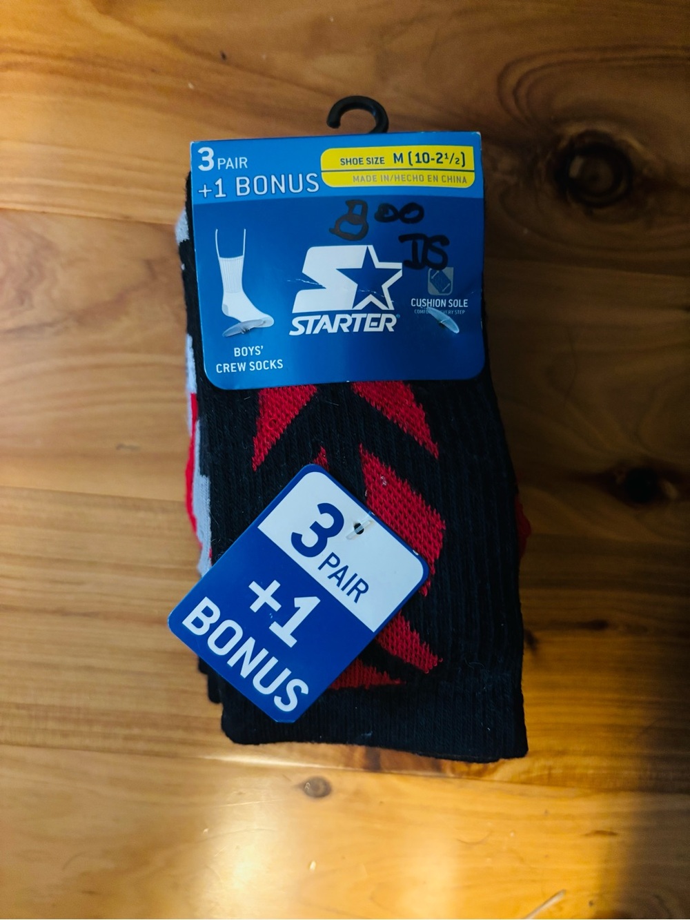 STARTER Boys' Crew Socks - Black & Red (3 Pair +1 Bonus)